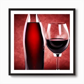 Red Wine Bottle And Glass Art Print