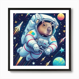 Capybara Astronaut Art Print