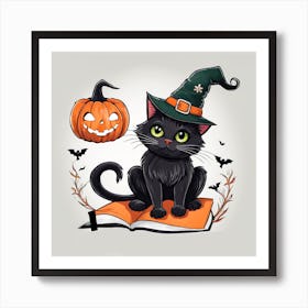 Cute Cat Halloween Pumpkin (34) Art Print