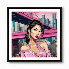 Asian Woman In Pink Dress Art Print