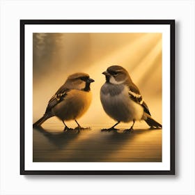 Firefly A Modern Illustration Of 2 Beautiful Sparrows Together In Neutral Colors Of Taupe, Gray, Tan (69) Art Print