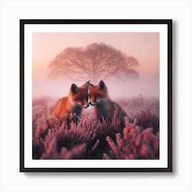 Foxes In The Mist 2 Art Print