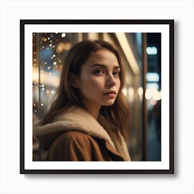 Photo Beautiful Young Woman Looking At The Shop Window At Night 1 (1) Art Print