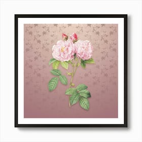 Vintage Italian Damask Rose Botanical on Dusty Pink Pattern n.1195 Art Print