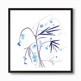 Blue flowers floral with vines Art Print