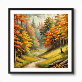 Forest In Autumn In Minimalist Style Square Composition 286 Art Print