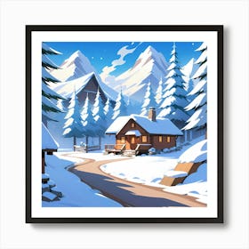 Winter Cabins In The Mountains Poster