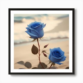 Blue Roses On The Beach Art Print