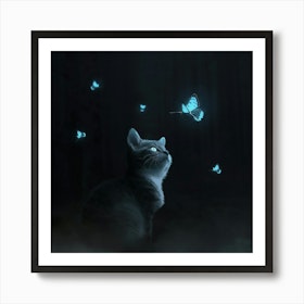 Cat With Butterflies Art Print