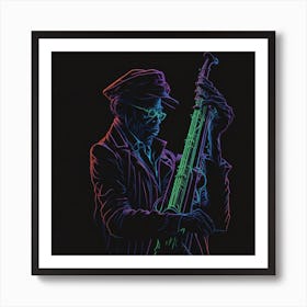 Neon Jazz Saxophone Player Canvas  Art Print