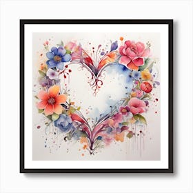Watercolor Heart Of Flowers 3 Art Print