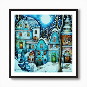 Snow Village - Christmas Village Art Print