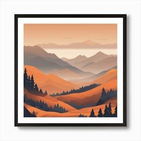 Misty mountains background in orange tone 51 Art Print