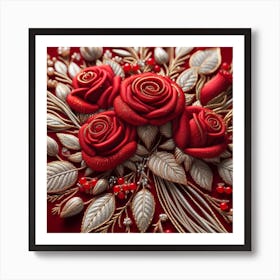 Roses embroidered with beads 1 Art Print