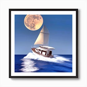 Sailing Boat In The Moonlight Art Print