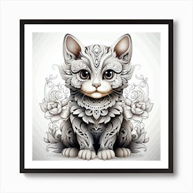 Cat With Floral Ornaments Art Print