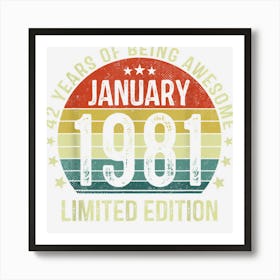 42th Birthdays Retro 42 Years Old Vintage January 1981 Art Print