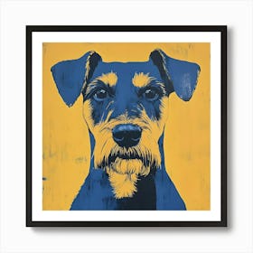 Portrait Of An Airedale In Blue And Yellow 2 Art Print