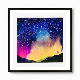 Watercolor Northern Lights Norway Art Print