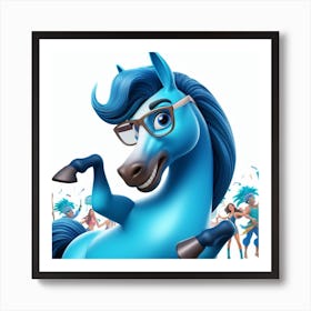 Blue Horse With Glasses 5 Art Print