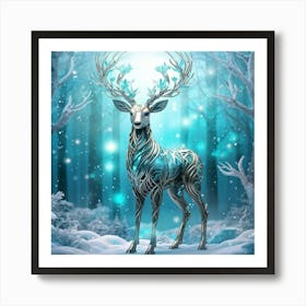 Robotic Deer Exhibiting Touches Of Teal And Iridescent Highlights Stands Centred Amidst An Enchant Art Print