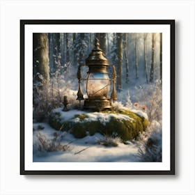 Lantern In The Snow Art Print