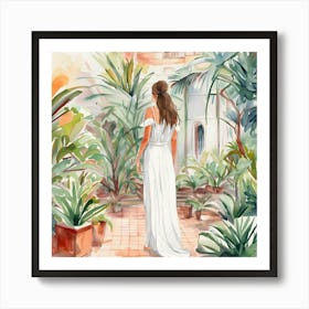 Watercolor  Of A Woman In A Garden 2 Art Print