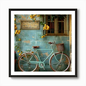 Bicycle Leaning Against Rustic Wall Art Print