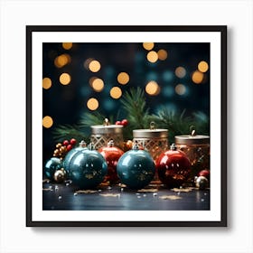 Christmas Decorations On A Table Art Print