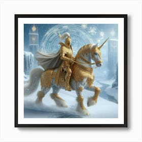 Unicorn In The Snow Art Print