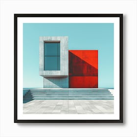Red Building By The Sea - Contemporary, Minimal style building, city wall art, colorful wall art, home decor, minimal art, modern wall art, wall art, wall decoration, wall print colourful wall art, decor wall art, digital art, digital art download, interior wall art, downloadable art, eclectic wall, fantasy wall art, home decoration, home decor wall, printable art, printable wall art, wall art prints, artistic expression, contemporary, modern art print, Art Print