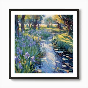 Soft Stitched Dreams: Monet's Floral Oasis Art Print