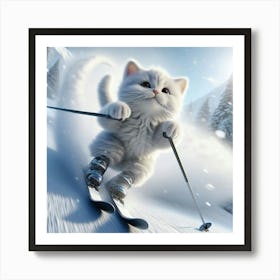 Kitty On Skis Art Print