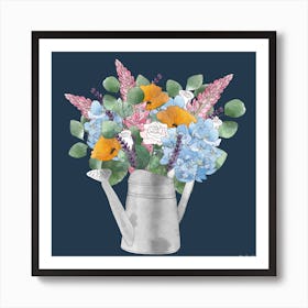 Summer Flowers In A Watering Can Square Art Print