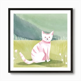 Pink Cat In The Meadow Art Print