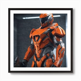 A Futuristic Warrior Stands Tall, His Gleaming Suit And Orange Visor Commanding Attention 28 Art Print