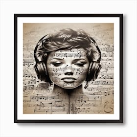 Music Notes And Headphones Art Print