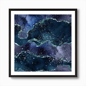 Navy Blue Glitter Agate Texture 06 Art Print