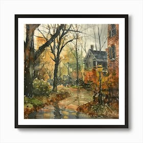 The Walk Home in Rainy Fall ~ Americana Vintage Wholesome Art Decor | Dreamy Idyllic Art Print