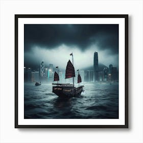 Hong Kong Harbor Junk Art Print