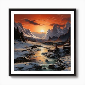 Sunset In The Icy Mountains Art Print