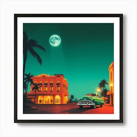 Vintage Car At Night 1 Art Print