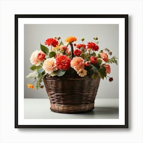 Dahlias In A Basket Art Print