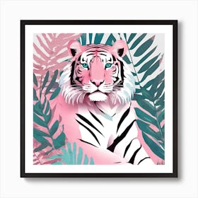 Pink Tiger Green Leaves 4 Art Print