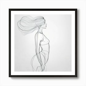 Elegance in Lines: Woman with  Long Hair Art Print