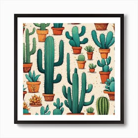 Cactus Seamless Pattern 8 Art Print