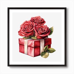 Red Roses In A Gift Box 3 Art Print