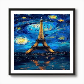 Starry Night At The Eiffel Tower Van Gogh Art Print