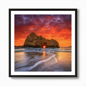 Sunset At Pfeiffer Beach In Big Sur California Art Print