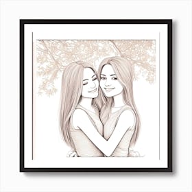 Two Girls Hugging 11 Art Print